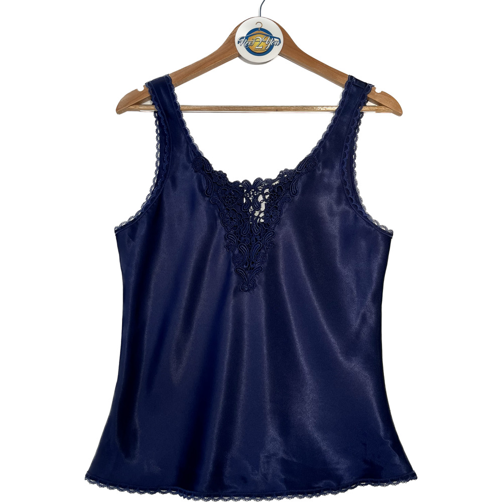 Heather Nicole Silk Blue Lace Tank Top